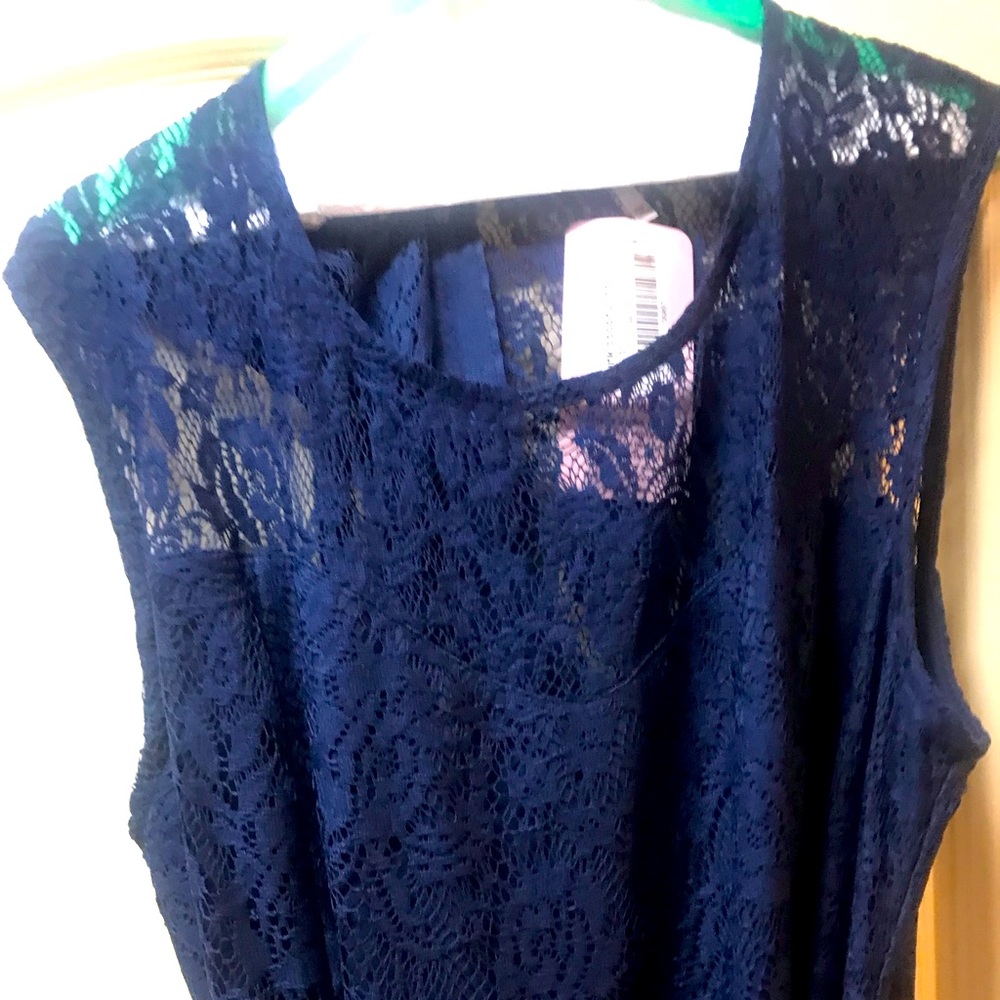 Navy Blue Sleeveless Lace Dress 2X